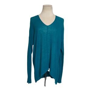 Eileen Fisher teal lightweight V neck sweater Size S